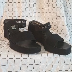 Mario Cerutti Black Wedges w/Rhinestone Sign Sz. 7